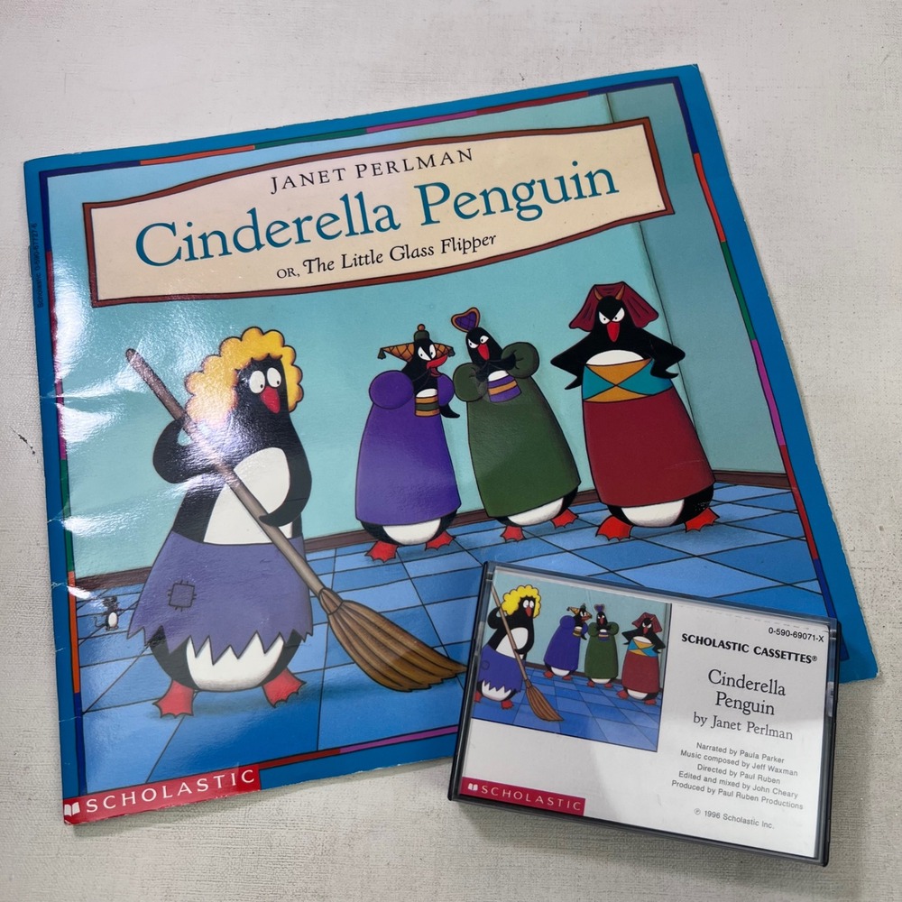 Cinderella Penguin Janet Perlman Scholastic Book & Cassette Tape Set 1996 Vtg